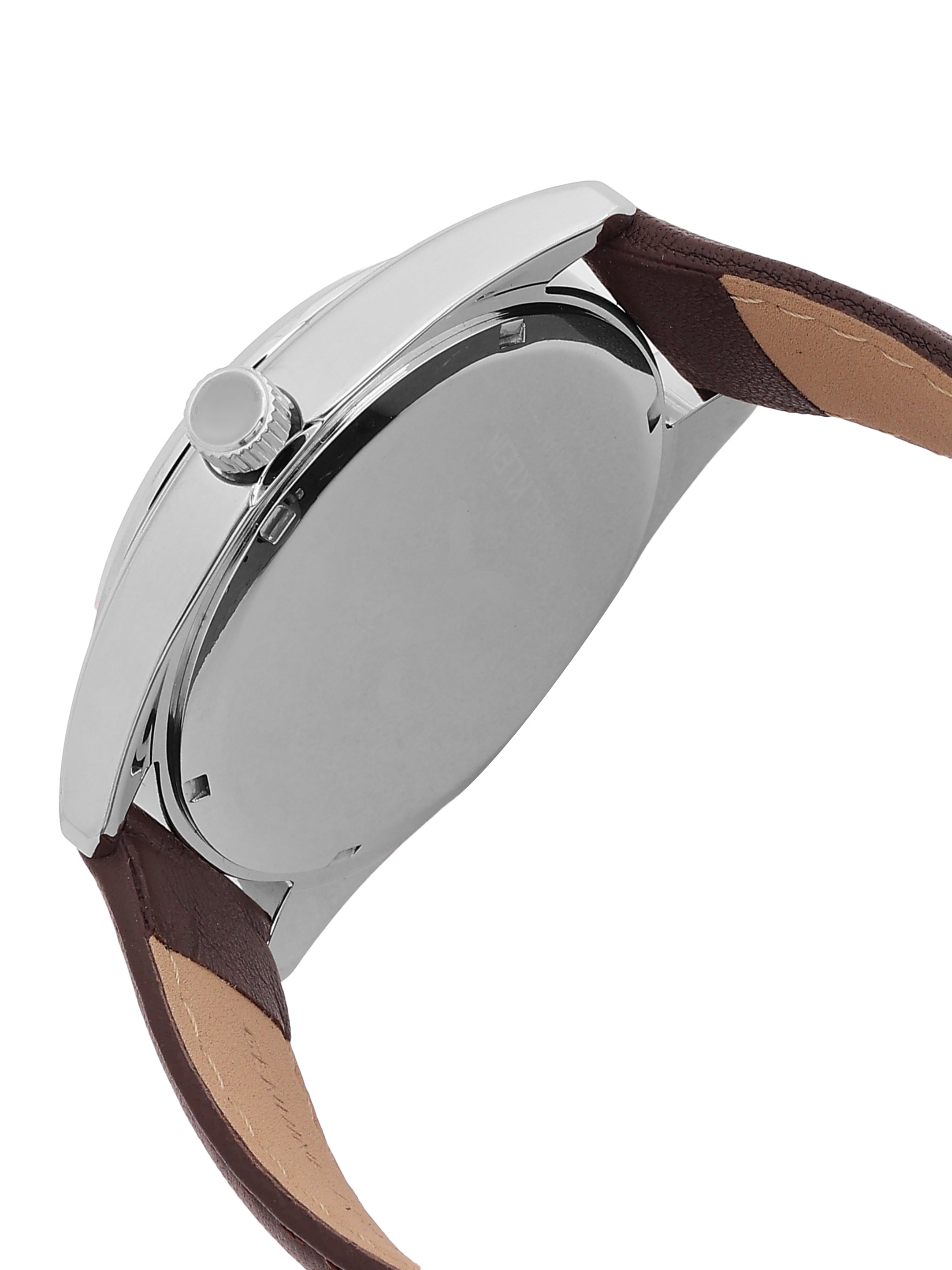 Daniel Klein Analog Warm Grey 9c Round Dial Silver Case D.Brown Strap Quartz Water-Resistant Wrist Watch for Men Boys DK.1.14196-5