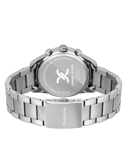 Daniel Klein Men Analog Multifunction Watch | Silver Case | Tiffny blue Dial with Day Date 24-hour format | Silver Metal Strap | 44 mm | Water Resistant 3 ATM | DK.20.13348-8