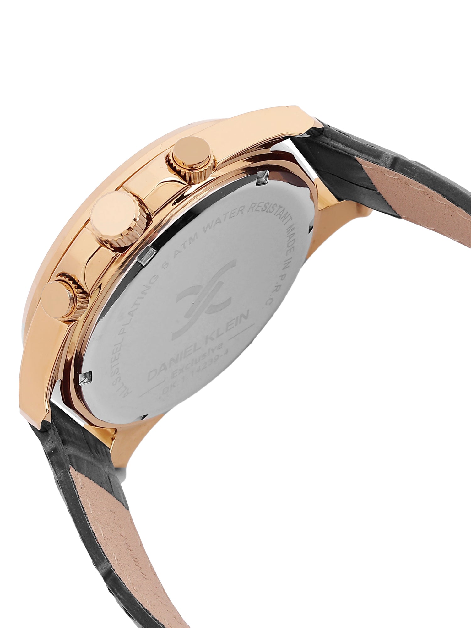 Daniel Klein Analog Black Round Dial Pink Rose Gold Case Black Strap Quartz Water-Resistant Wrist Watch for Men Boys DK.1.14239-5