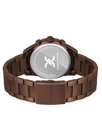 Daniel Klein men Analog Multifunction Watch | Brown Case | Brown Dial with Day Date 24-hour format | Brown Metal Strap | 44 mm | Water Resistant 3 ATM | DK.20.13348-11