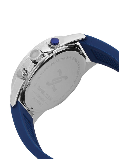 Daniel Klein Analog Dark Blue Round Dial Silver Case Dark Blue Strap Quartz Water-Resistant Wrist Watch for Men Boys DK.1.14246-3