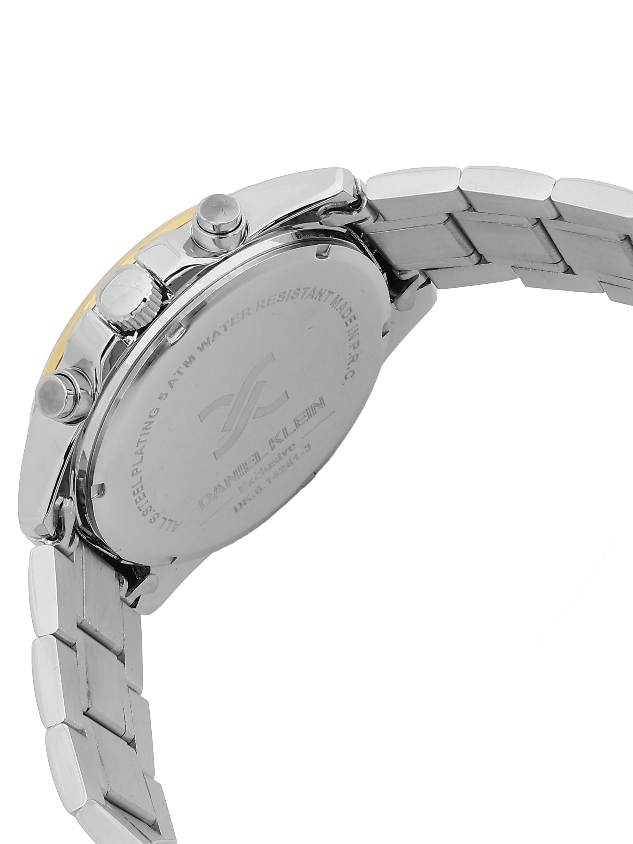 Daniel Klein Analog Dark Green Round Dial Silver Case Silver and Gold Strap Quartz Water-Resistant Wrist Watch for Men Boys DK.6.14261-3