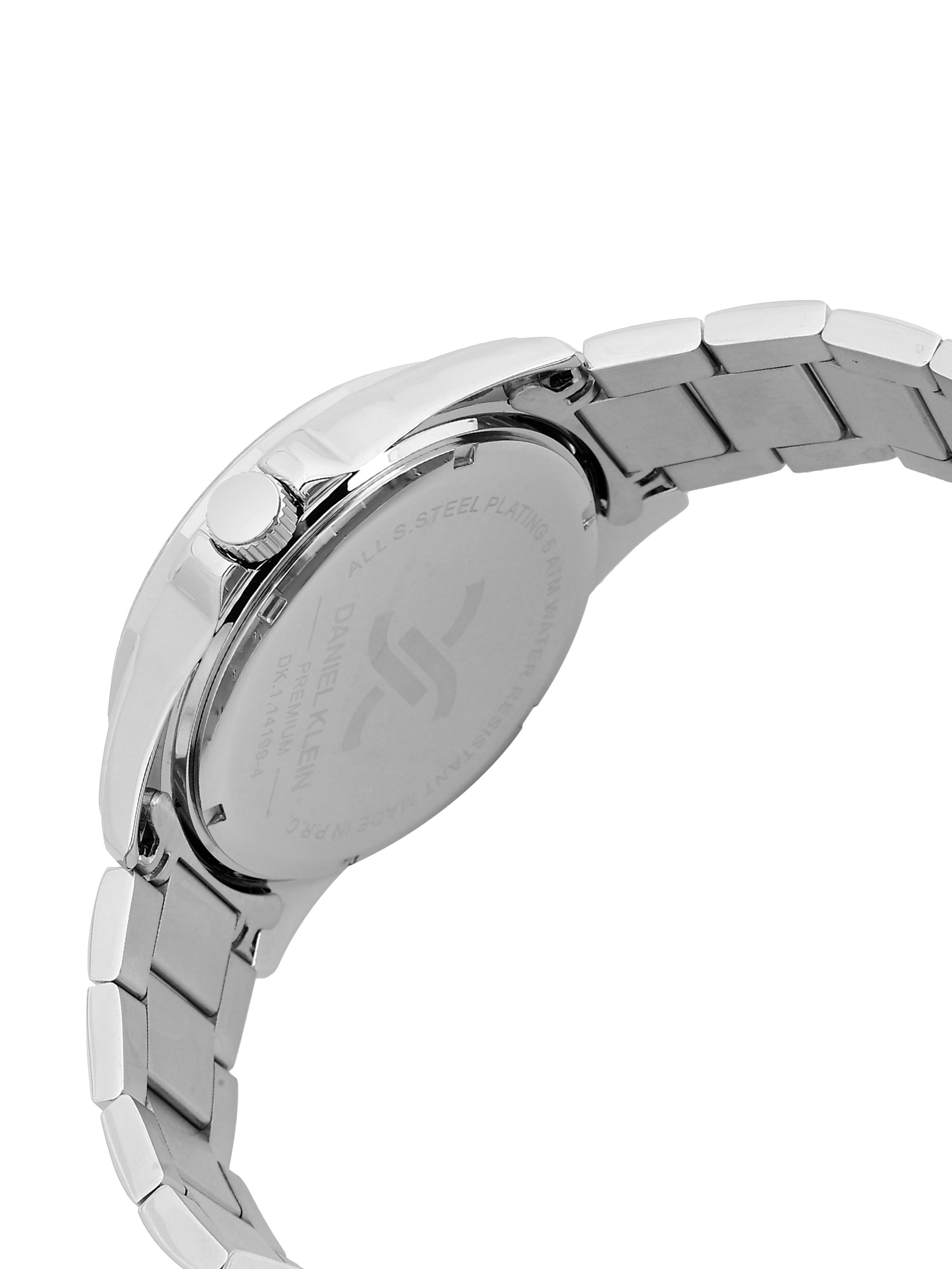 Daniel Klein Analog Black Round Dial Silver Case Silver Strap Quartz Water-Resistant Wrist Watch for Men Boys DK.1.14199-2