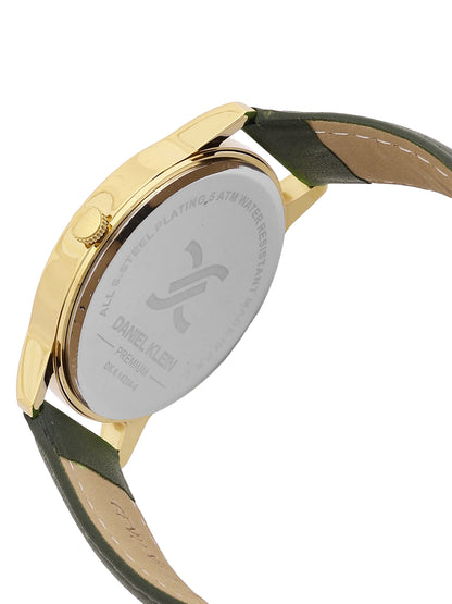 Daniel Klein Analog Green Round Dial Gold Case Green Strap Quartz Water-Resistant Wrist Watch for Men Boys DK.6.14204-4