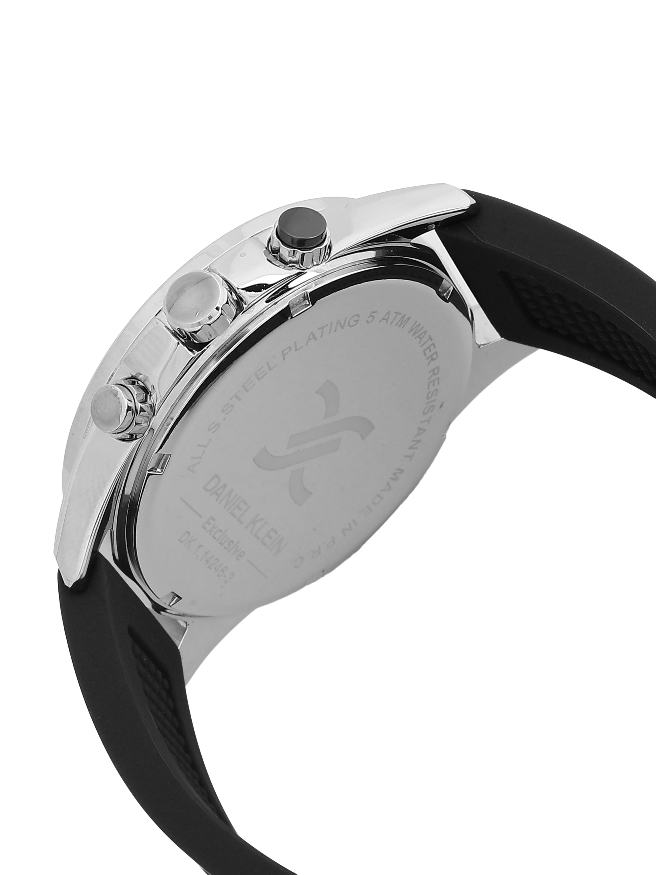 Daniel Klein Analog Black Round Dial Silver Case Black Strap Quartz Water-Resistant Wrist Watch for Men Boys DK.1.14246-2