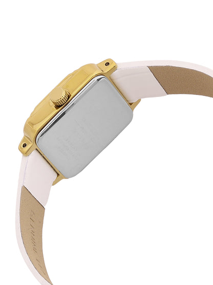 Daniel Klein Analog Silver Round Dial Gold Case White Strap Quartz Water-Resistant Wrist Watch for Women Girls, Ladies DK.1.14154-2