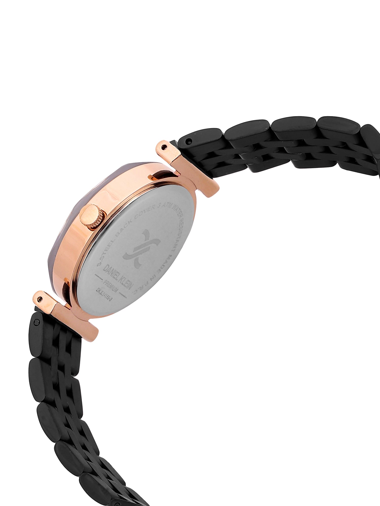 Daniel Klein Analog Black Round Dial Pink Rose Gold/Black Case Black Strap Quartz Water-Resistant Wrist Watch for Women Girls, Ladies DK.6.14189-6