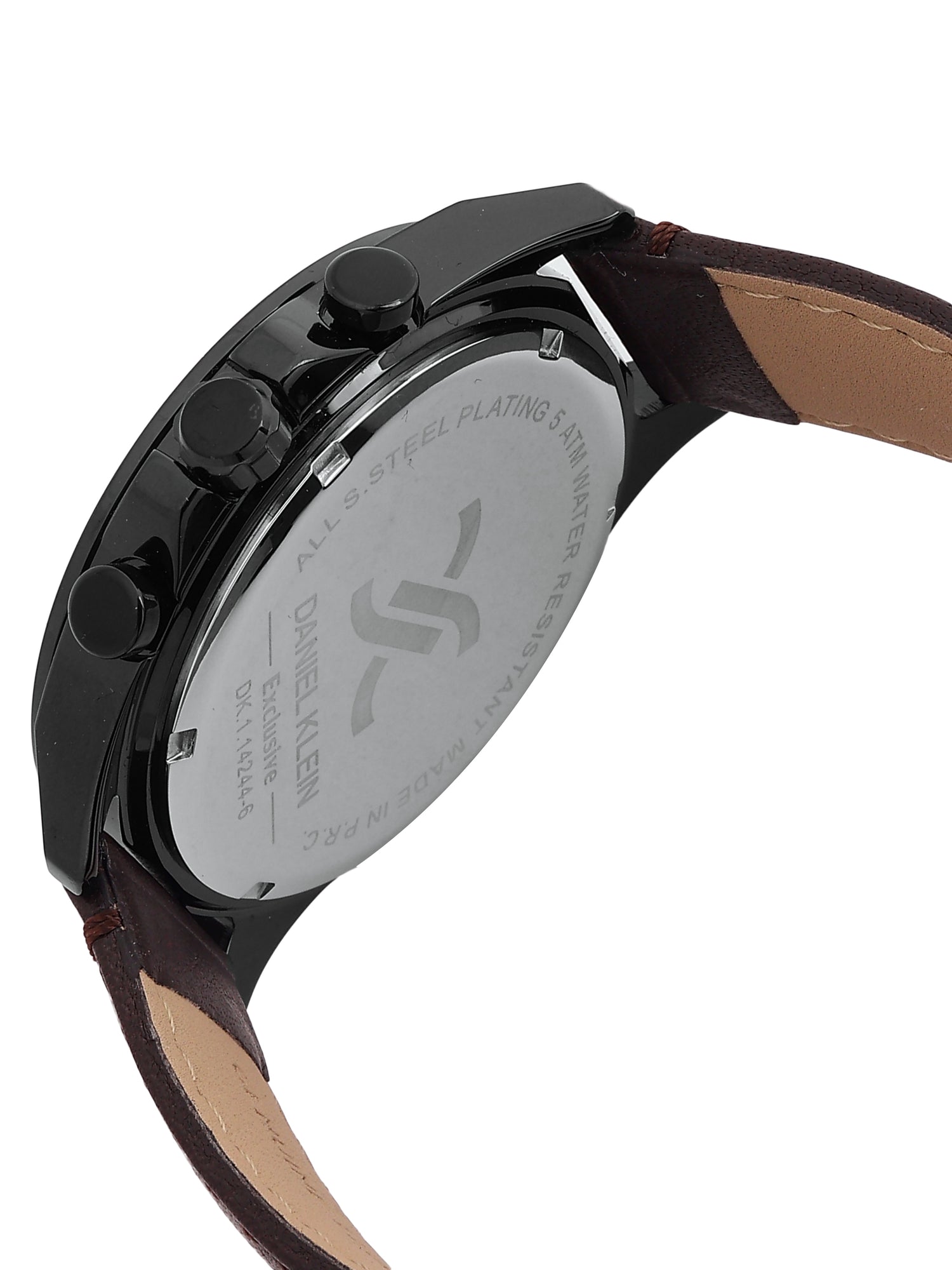 Daniel Klein Analog Cool Grey 9c Round Dial Black Case Brown Strap Quartz Water-Resistant Wrist Watch for Men Boys DK.1.14244-6