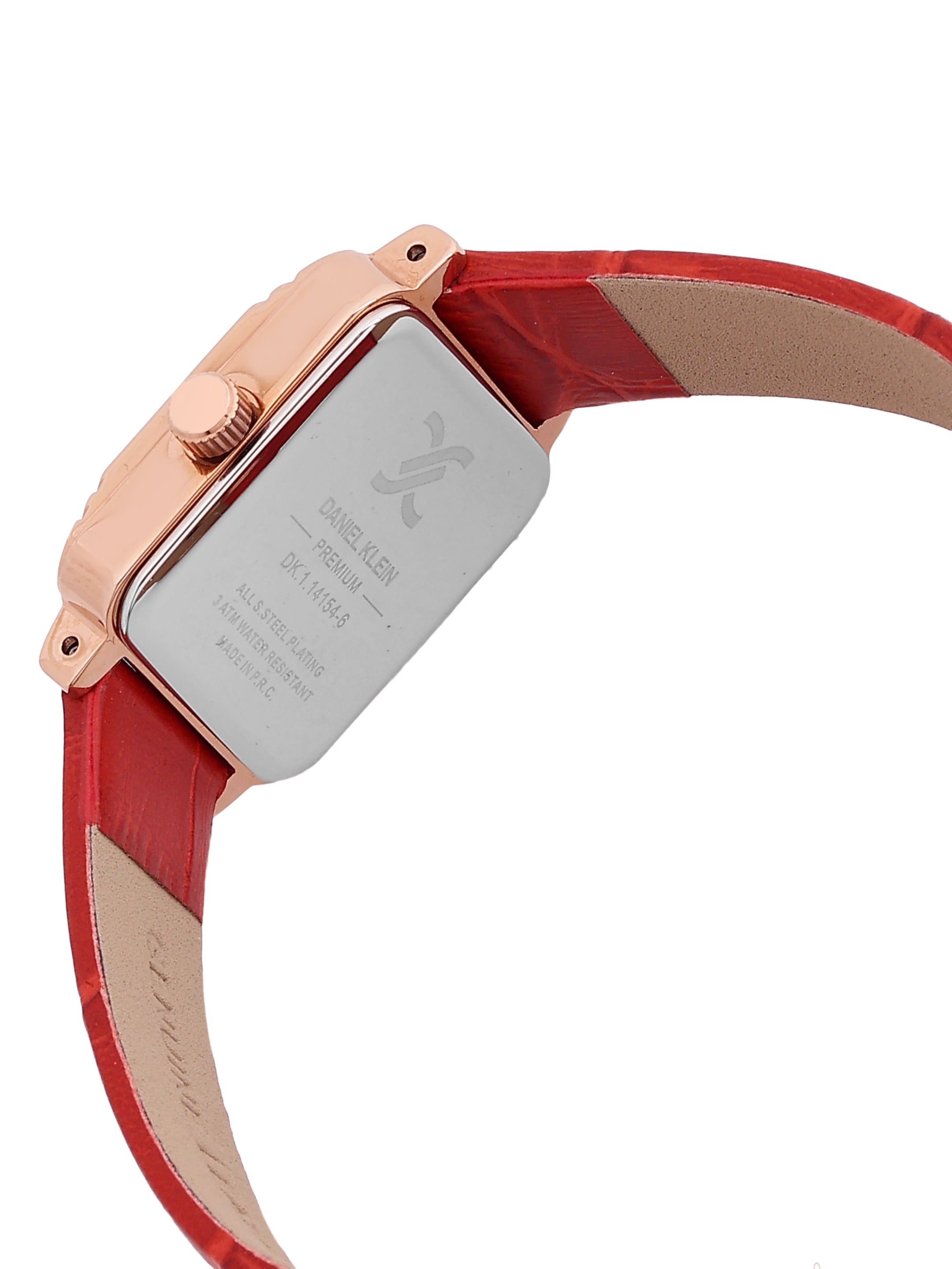 Daniel Klein Analog Silver Round Dial Pink Rose Gold Case D.Red Strap Quartz Water-Resistant Wrist Watch for Women Girls, Ladies DK.1.14154-6