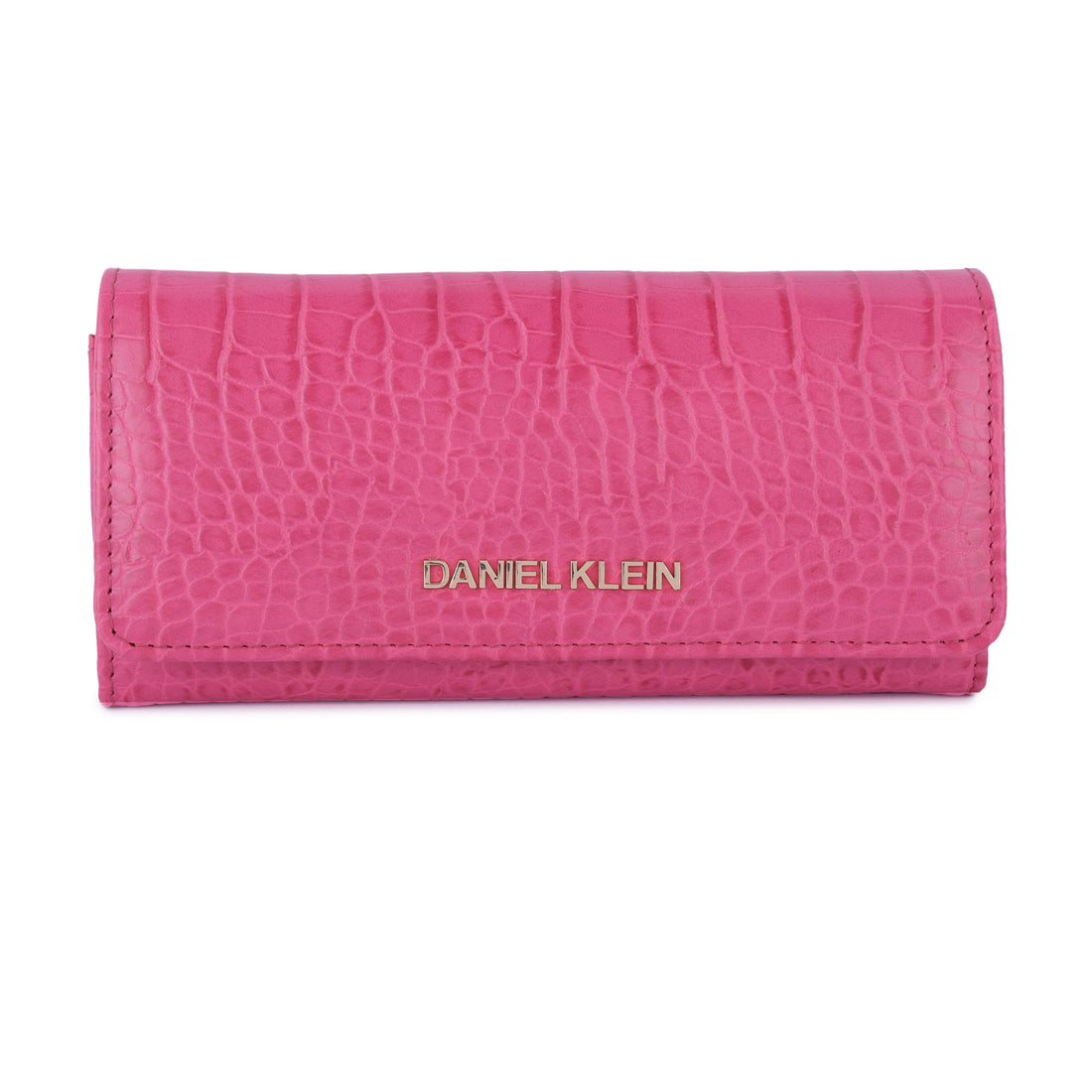 Daniel Klein Crocodile Skin Pattern Women Three Fold Wallet - Hot Pink