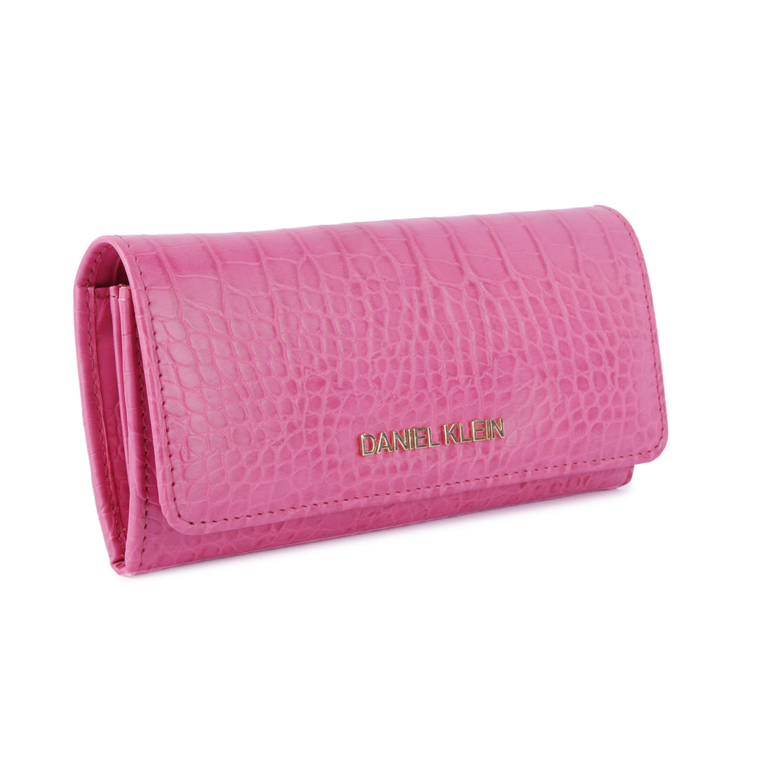 Daniel Klein Crocodile Skin Pattern Women Three Fold Wallet - Hot Pink