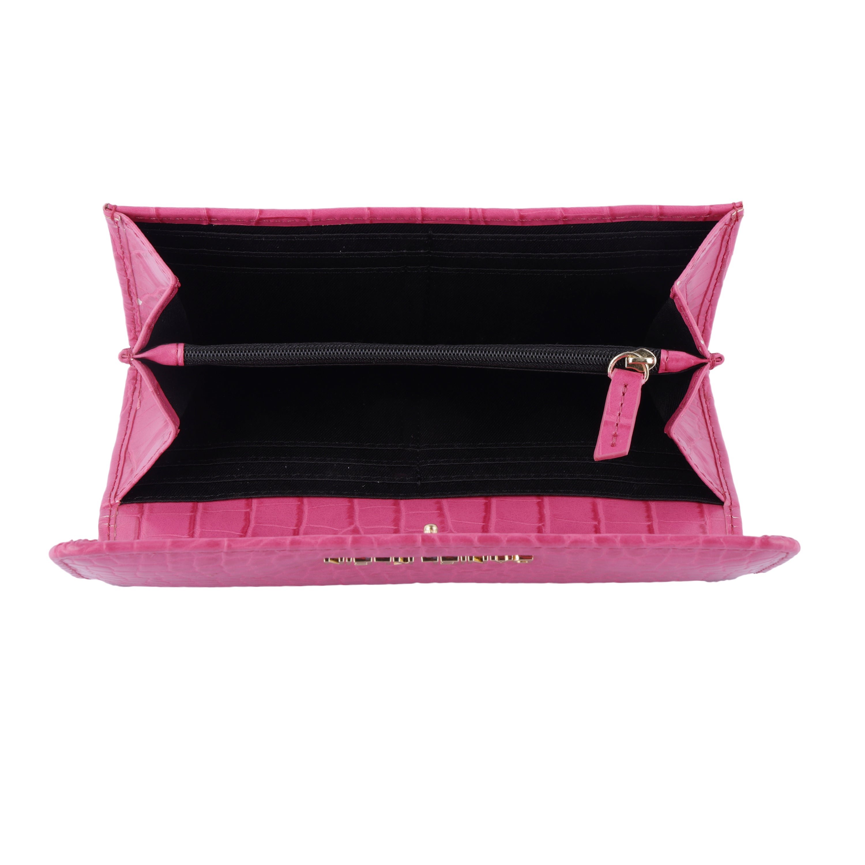 Daniel Klein Crocodile Skin Pattern Women Three Fold Wallet - Hot Pink