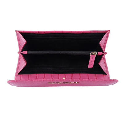 Daniel Klein Crocodile Skin Pattern Women Three Fold Wallet - Hot Pink