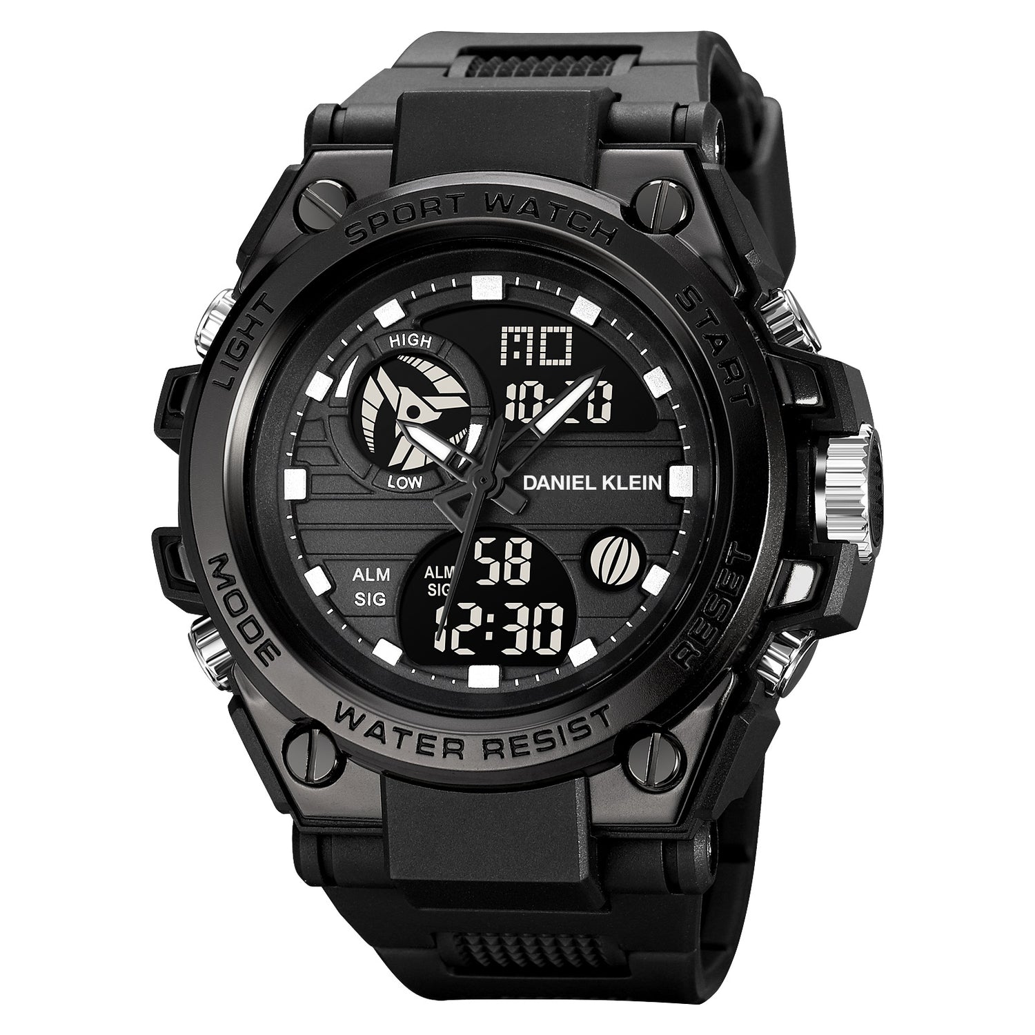 Black Analog Digital Men Watch with Polyurethane Strap