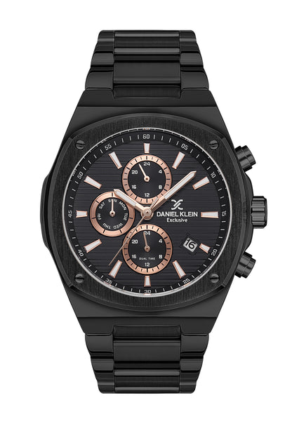 Black Exclusive Men Watch with Metallic Strap