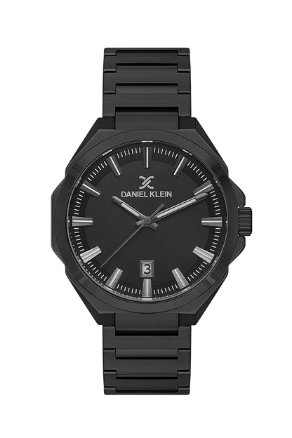 Black Premium Men Watch with Metallic Strap