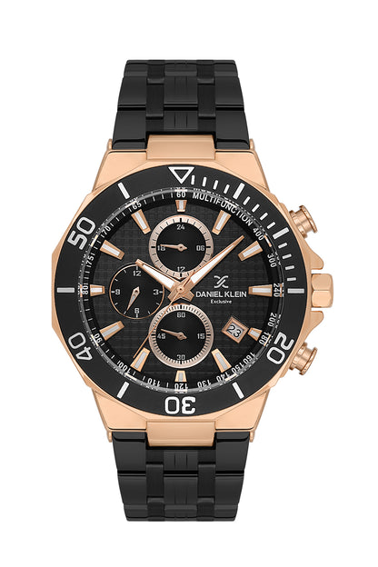 Black Exclusive Men Watch with Metallic Strap