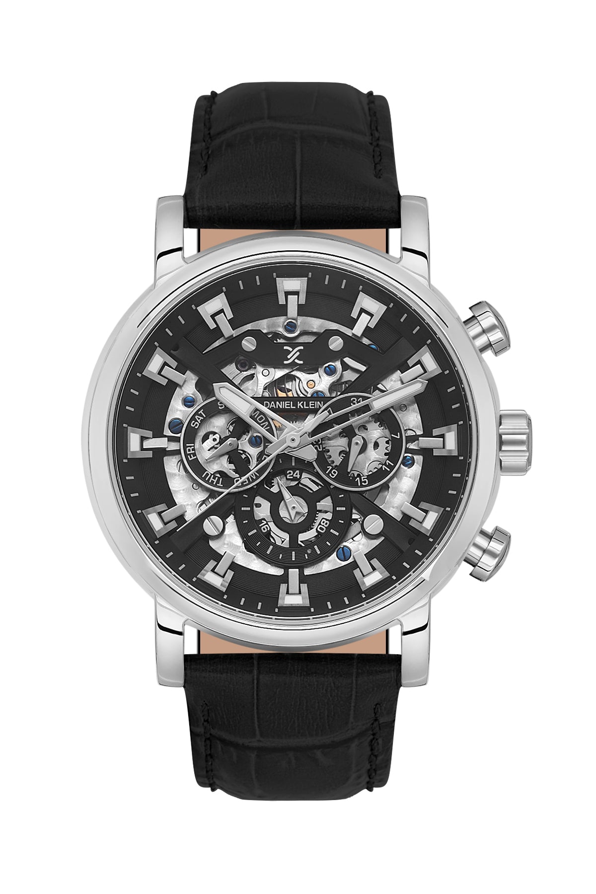 Black Skeleton Men Watch with Leather Strap
