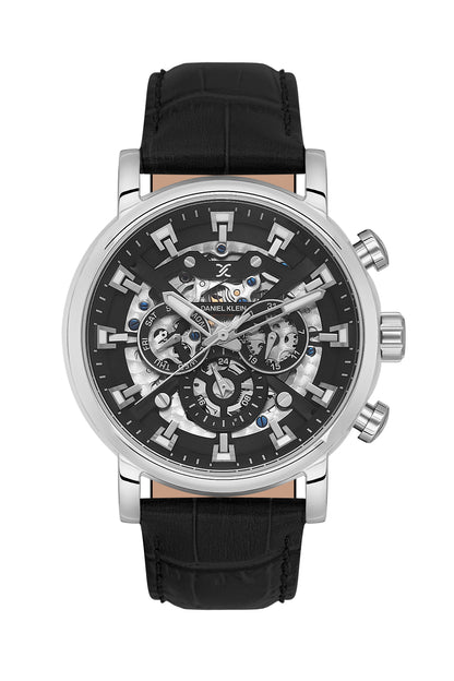 Black Skeleton Men Watch with Leather Strap