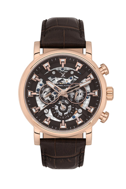 Brown Skeleton Men Watch with Leather Strap