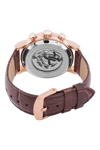 Brown Skeleton Men Watch with Leather Strap