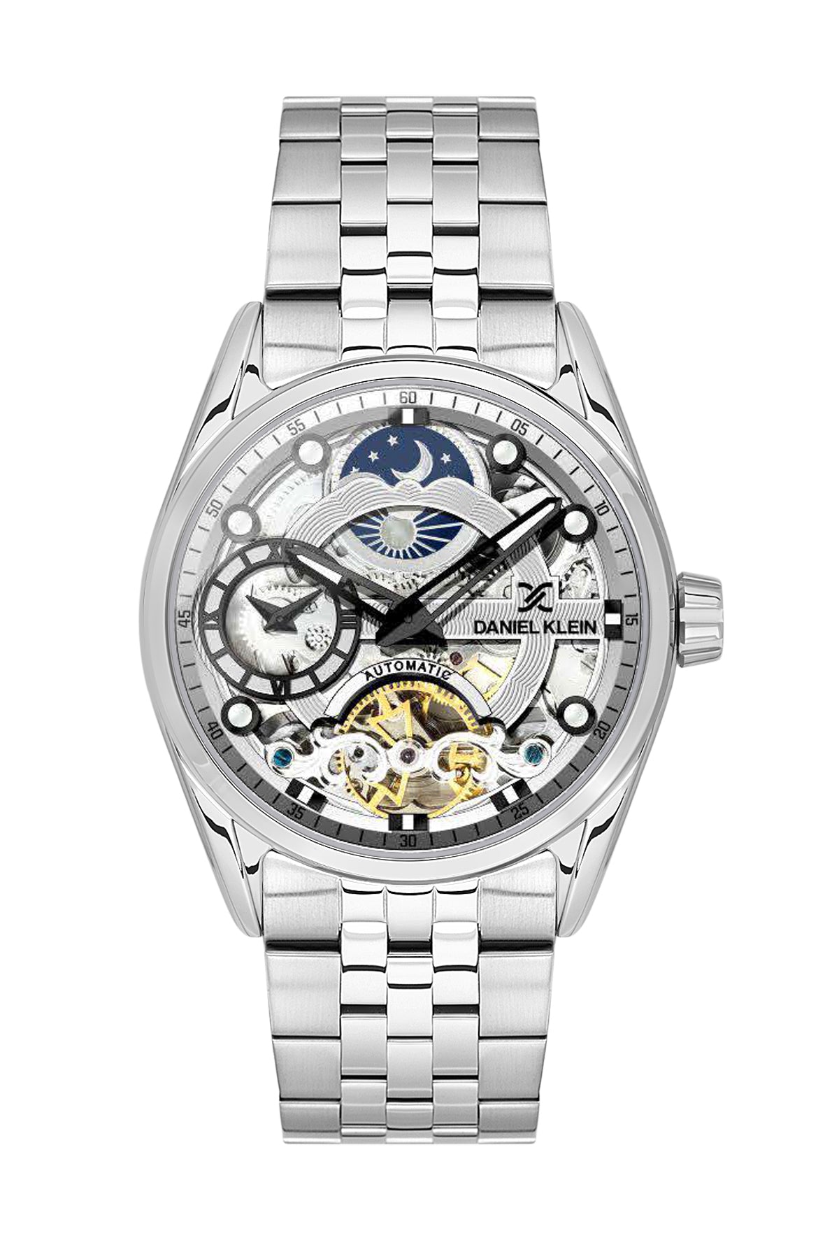 Silver Skeleton Men Watch with Metallic Strap