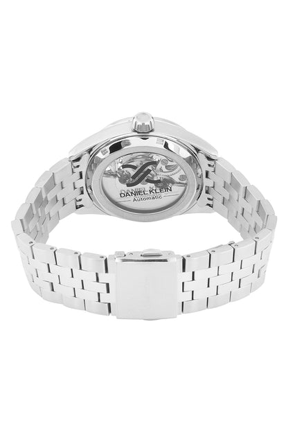 Silver Skeleton Men Watch with Metallic Strap