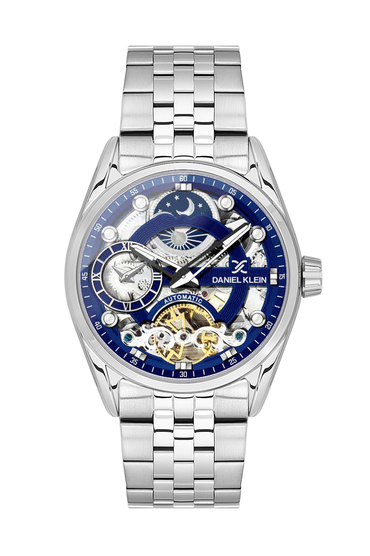 Blue Skeleton Men Watch with Metallic Strap