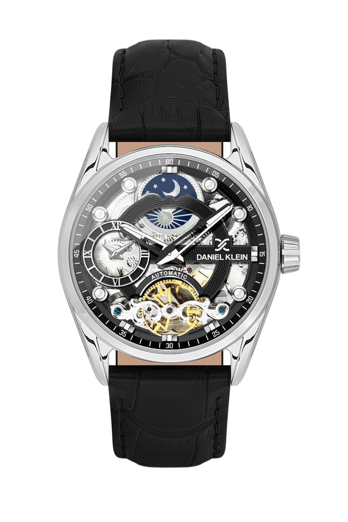 Black Skeleton Men Watch with Leather Strap