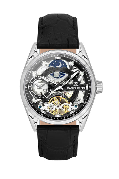 Black Skeleton Men Watch with Leather Strap
