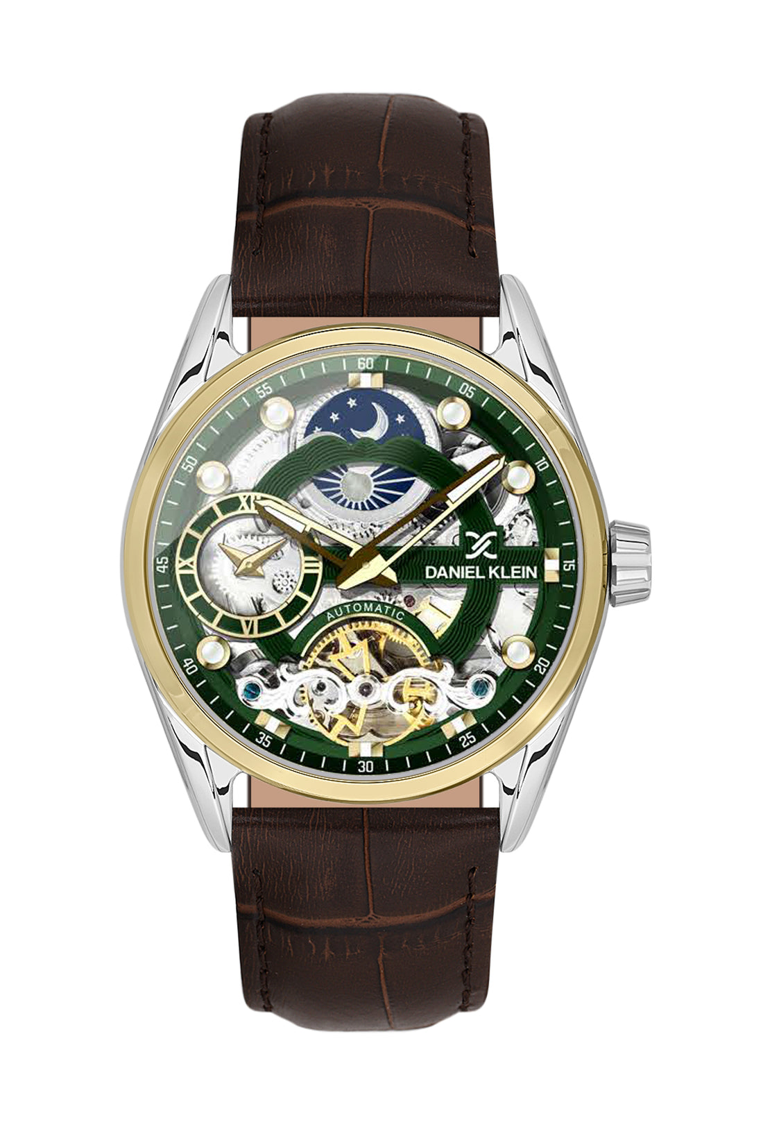 Green Skeleton Men Watch with Leather Strap