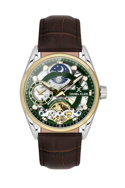 Green Skeleton Men Watch with Leather Strap