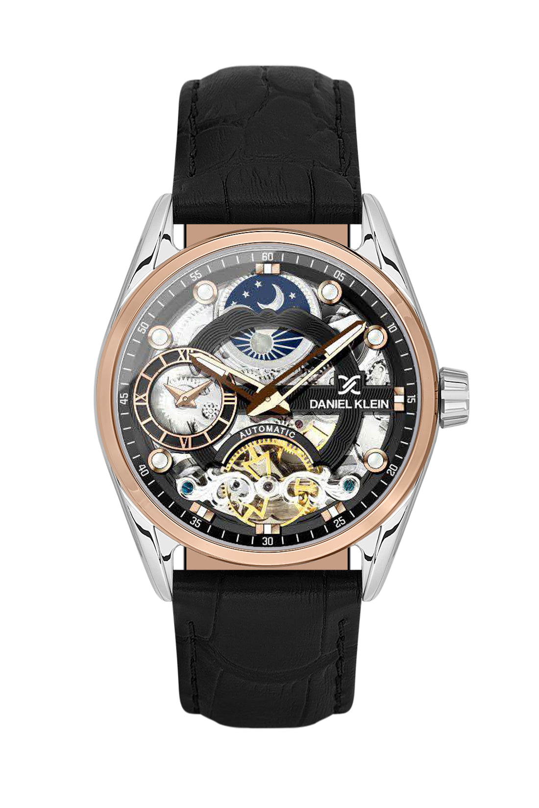 Black Skeleton Men Watch with Leather Strap