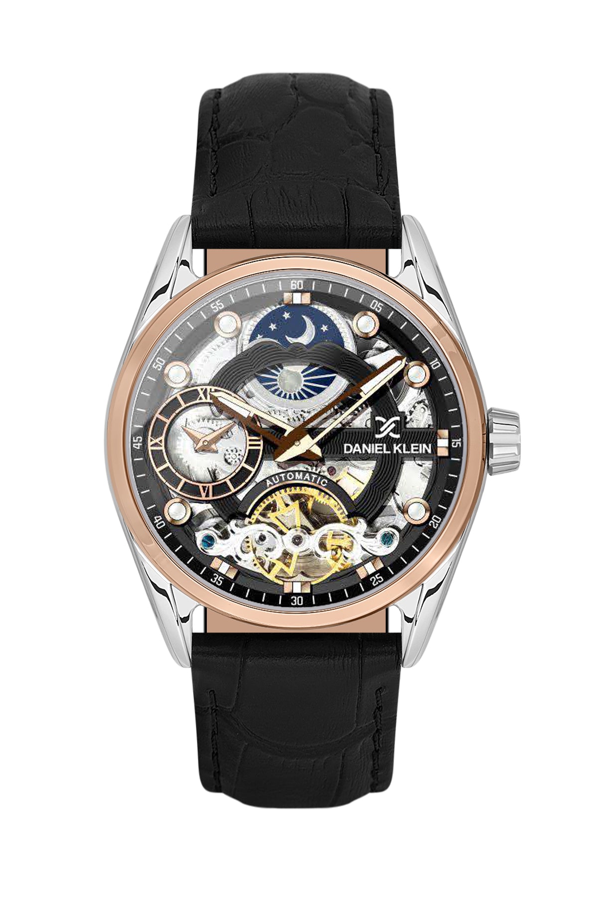 Black Skeleton Men Watch with Leather Strap
