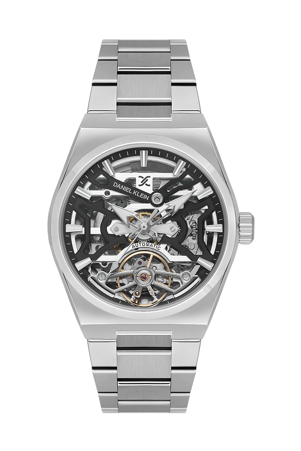 Black Skeleton Men Watch with Metallic Strap