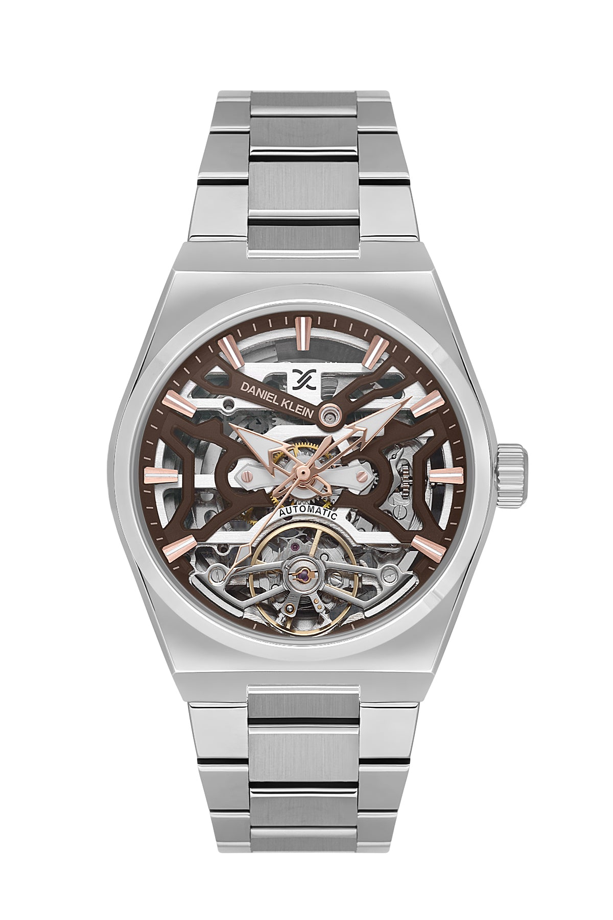 Brown Skeleton Men Watch with Metallic Strap
