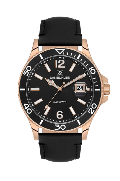 Black Dial Analog with Black Leather Strap Men&
