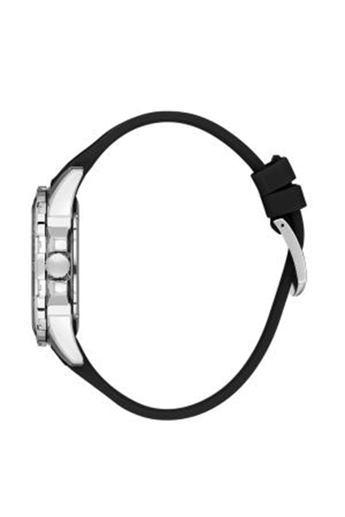 Modern Stainless Steel Black Dial with Black Silicon Strap Men&