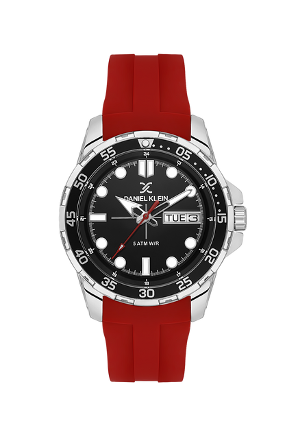 Fashionable &amp; Durable Analog Black Dial with Red Silicon Strap Men&