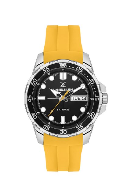 Luxury Analog Black Dial with Yellow Silicon Strap Men&