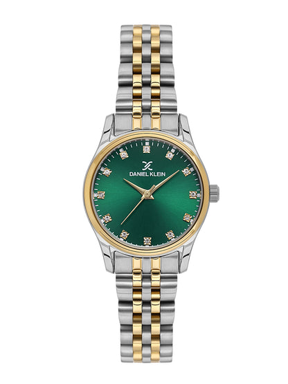 Daniel klein Premium Lady IPS/IPG Dark Green MOP Sunray Dial Stone Stainless Steel Watch DK.1.13914-5