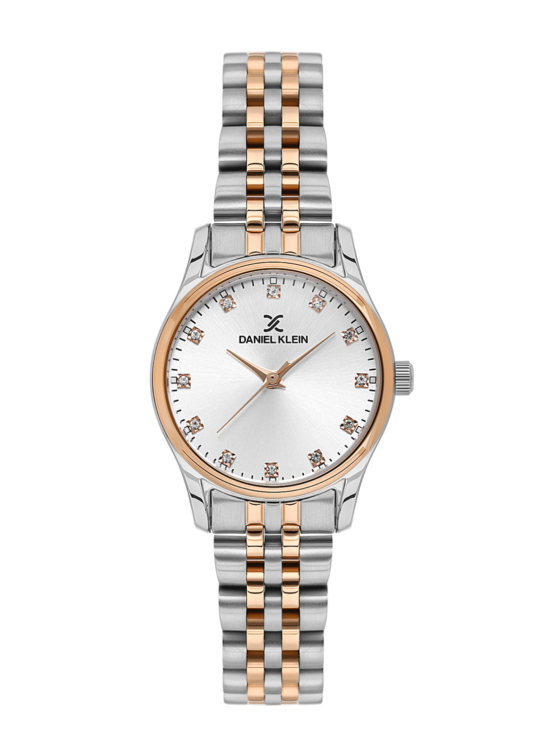Daniel klein Premium Lady IPS/IP Pink R.Gold Silver MOP Sunray Dial Stone Stainless Steel Watch DK.1.13914-6