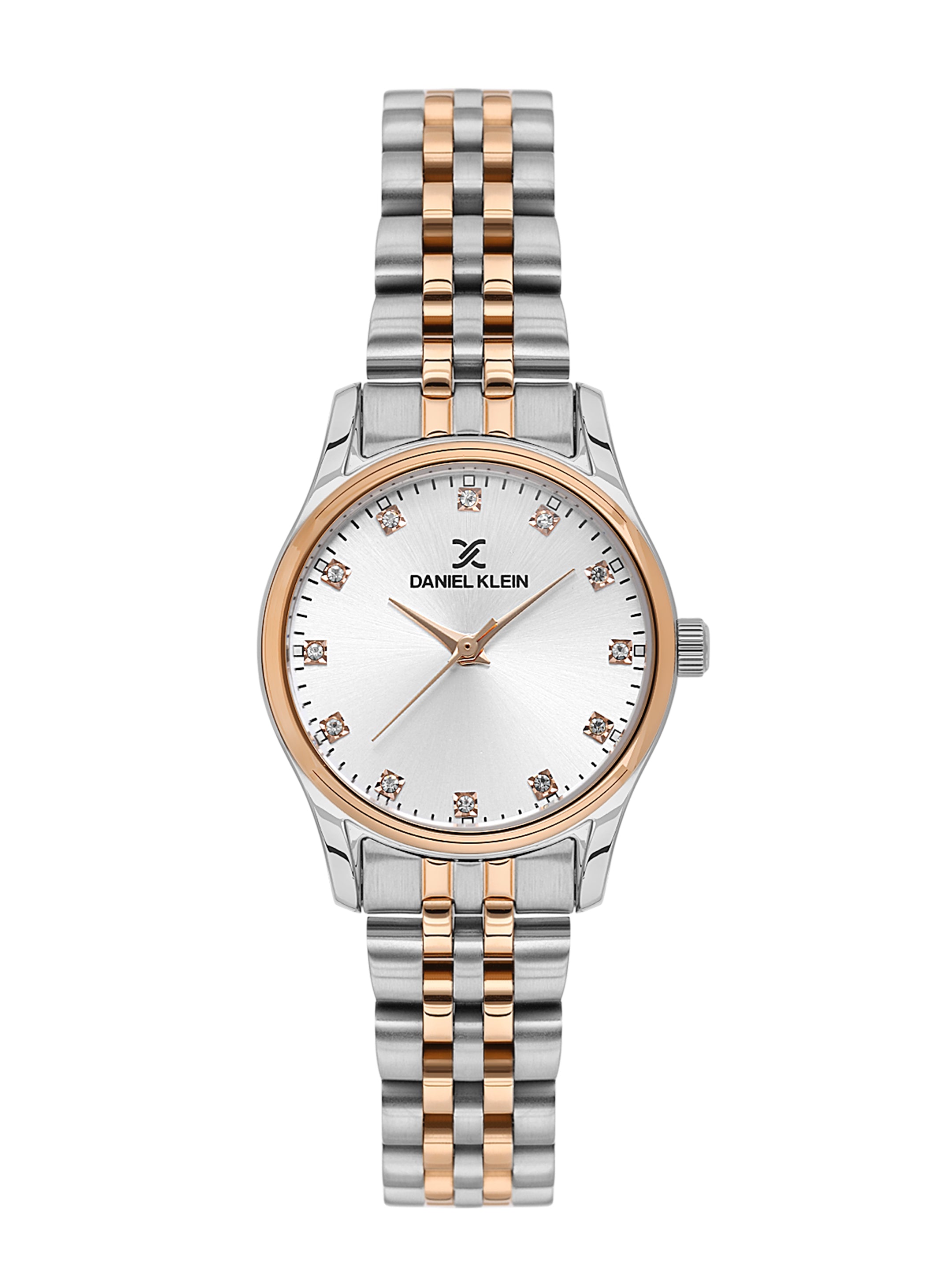 Daniel klein Premium Lady IPS/IP Pink R.Gold Silver MOP Sunray Dial Stone Stainless Steel Watch DK.1.13914-6