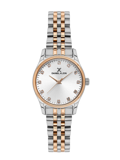 Daniel klein Premium Lady IPS/IP Pink R.Gold Silver MOP Sunray Dial Stone Stainless Steel Watch DK.1.13914-6