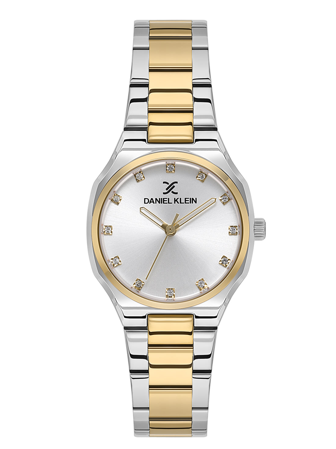 Daniel klein Premium Lady Dual-Tone IPS/IPG Silver Sunray Dial Stone Stainless Steel Watch DK.1.13916-4