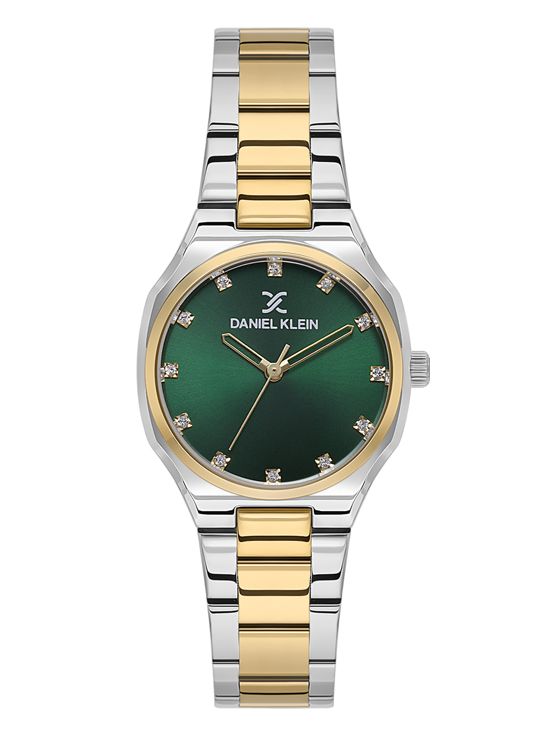Daniel klein Premium Lady Dual-Tone IPS/IPG Dark Green Sunray Dial Stone Stainless Steel Watch DK.1.13916-5