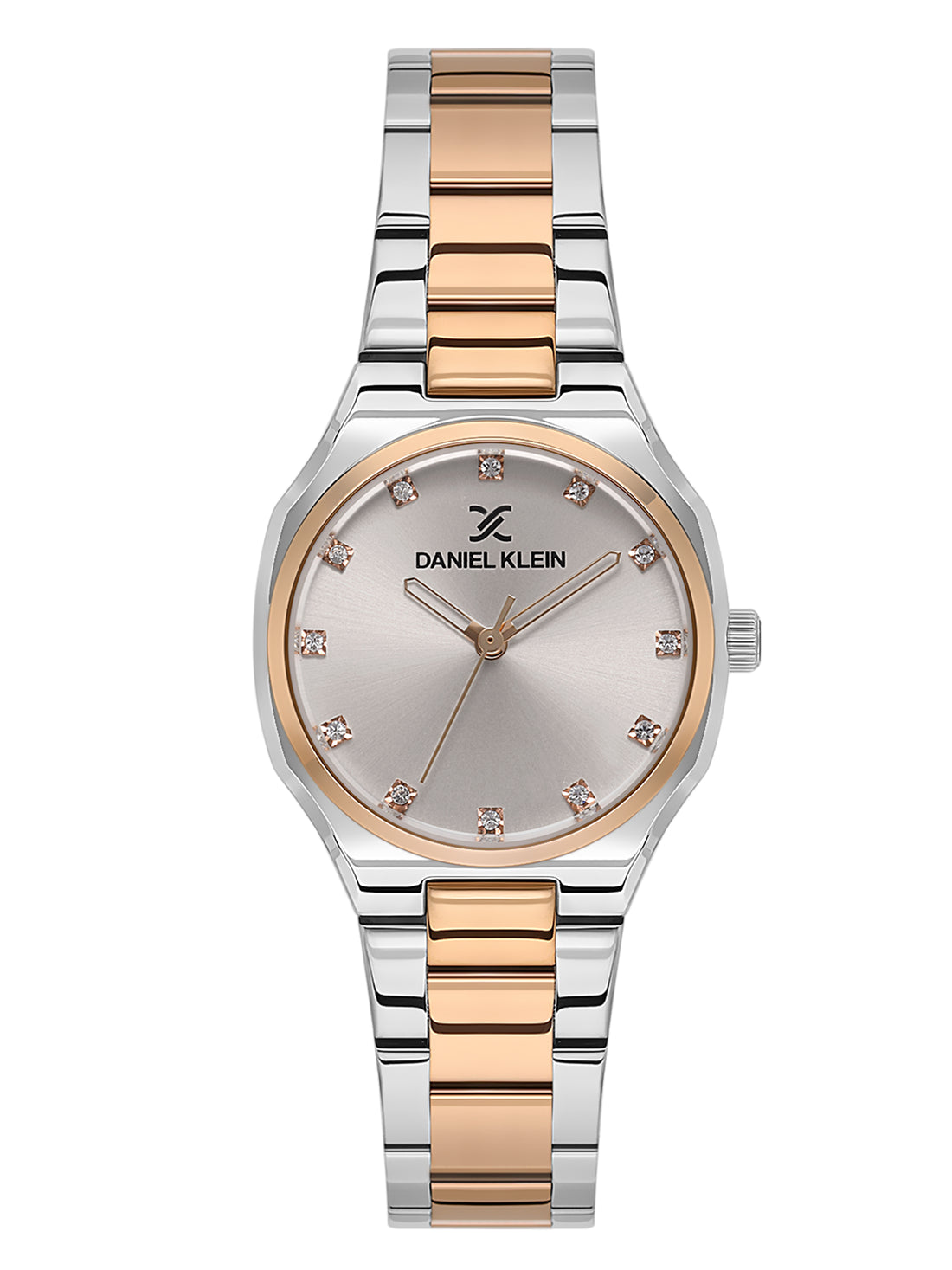 Daniel klein Premium Lady IPS/IP Pink R.Gold Warm Grey Sunray Dial Stone Stainless Steel Watch DK.1.13916-6