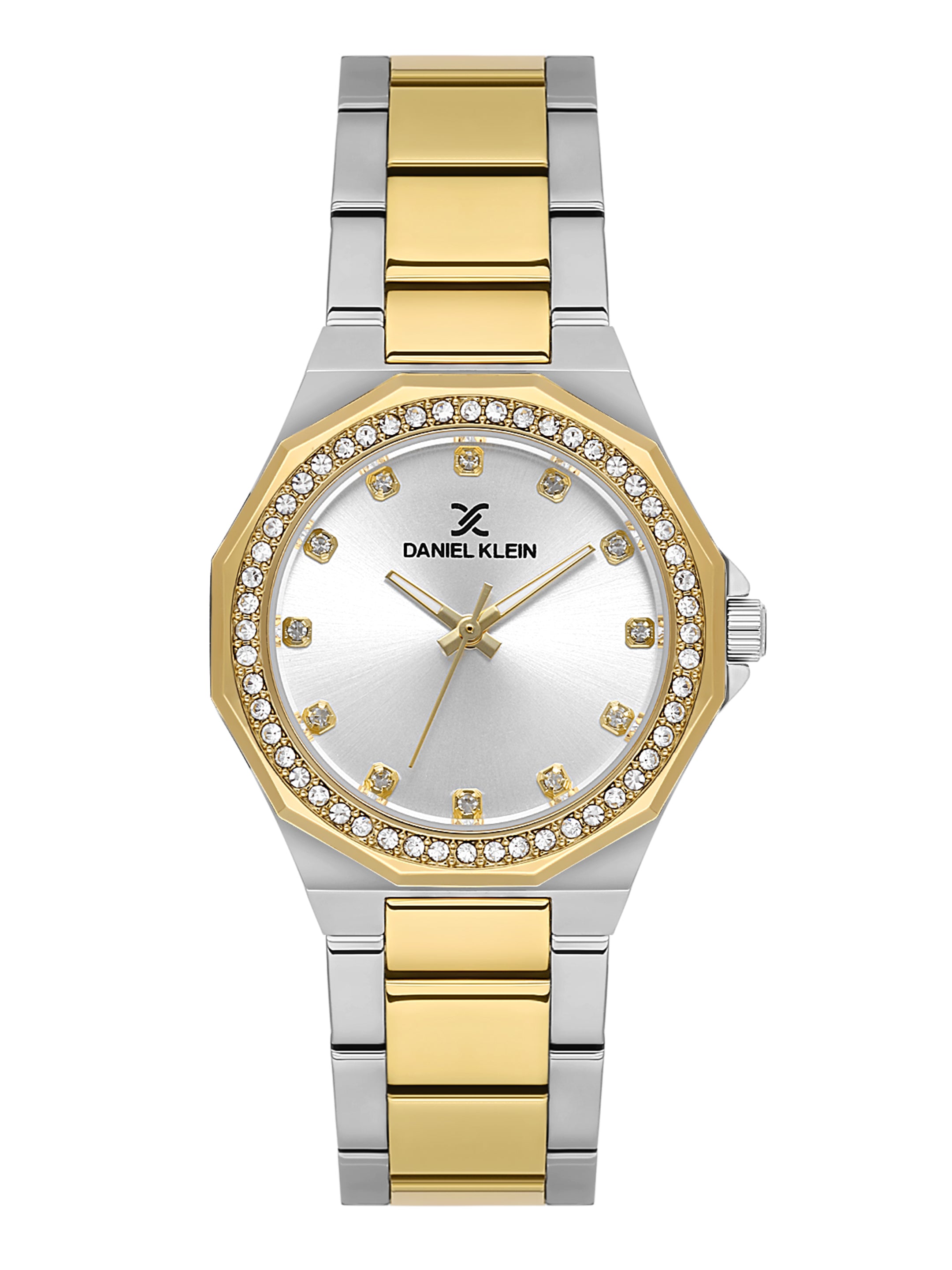 Daniel klein Premium Lady Dual-Tone IPS/IPG Silver Sunray Dial Stone Stainless Steel Watch DK.1.13918-3