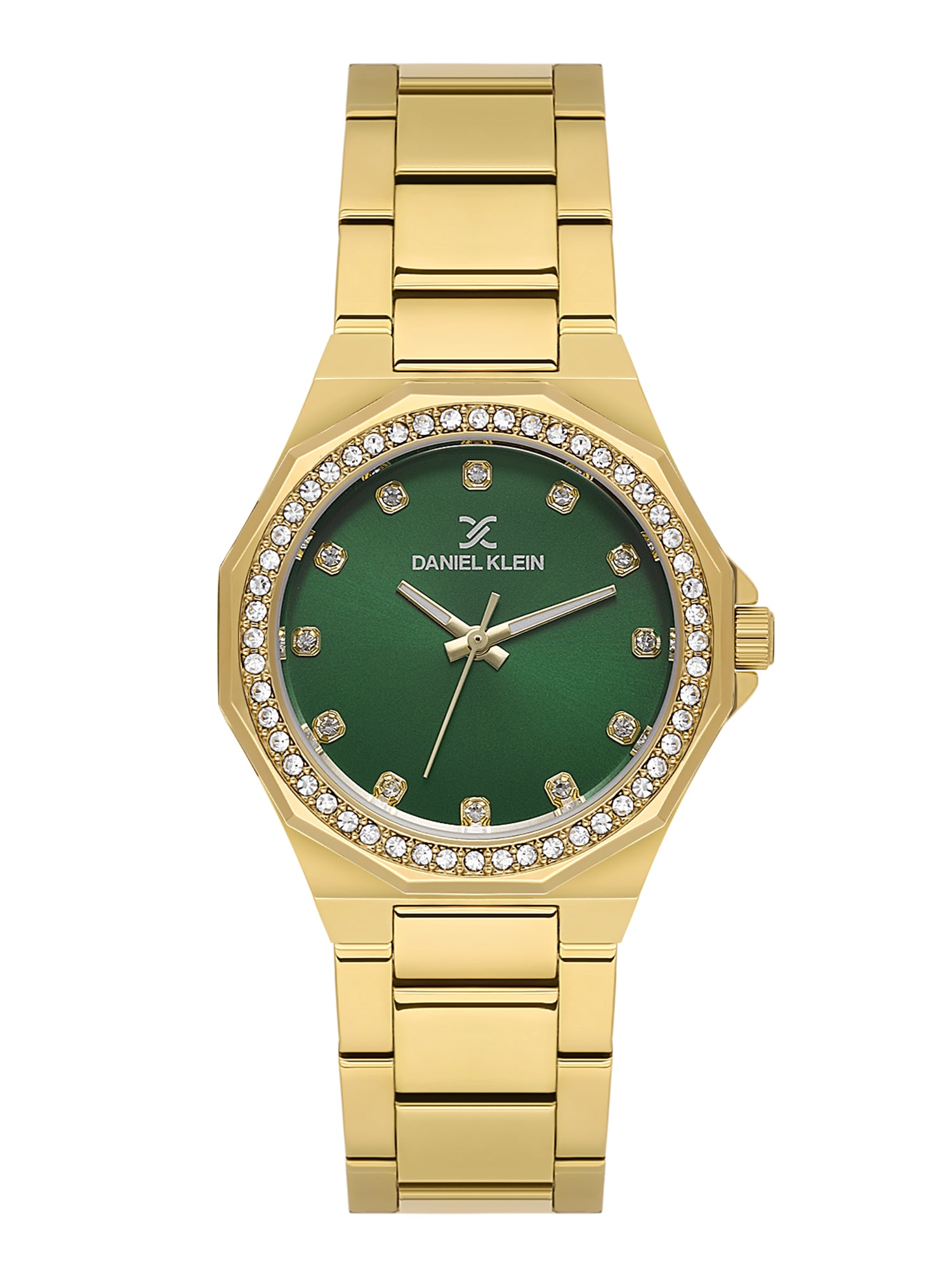 Daniel klein Premium Lady Dual-Tone IPS/IPG Dark Green Sunray Dial Stone Stainless Steel Watch DK.1.13918-4