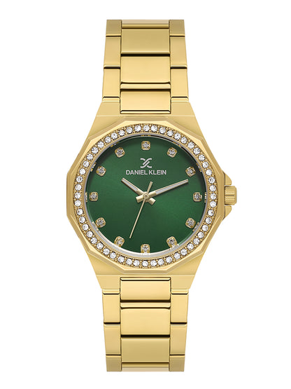 Daniel klein Premium Lady Dual-Tone IPS/IPG Dark Green Sunray Dial Stone Stainless Steel Watch DK.1.13918-4